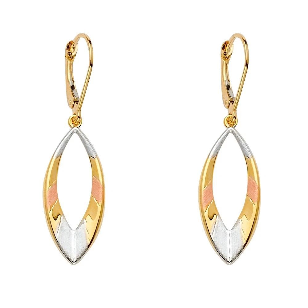 NEW 14K TRI COLOR GOLD OVAL DANGLING EARRINGS: NEW 14K TRI COLOR GOLD OVAL DANGLING EARRINGS OVAL DANGLING EARRINGS NEW 14K TRI COLOR GOLD Height : 41 mm Width : 11 mm Weight : 2.5g