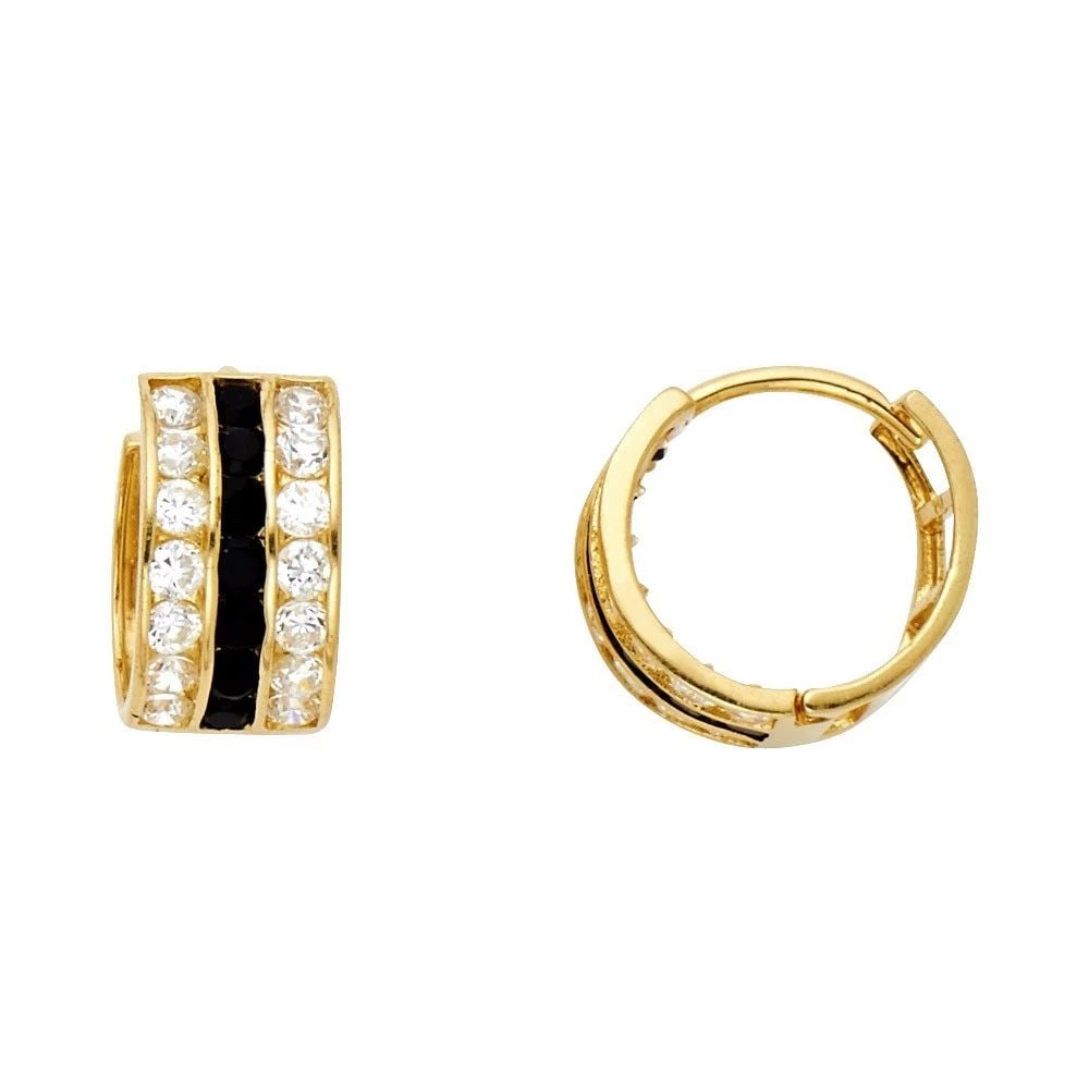 NEW 14K YELLOW GOLD B & WHITE HUGGIES EARRINGS (1 of 2)