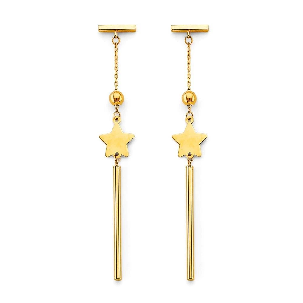 NEW 14K YELLOW GOLD HANGING STAR WITH EARRINGS: NEW 14K YELLOW GOLD HANGING STAR WITH EARRINGS HANGING STAR WITH EARRINGS NEW 14K YELLOW GOLD HEIGHT - 70 mm WIDTH - 8 mm Apx WEIGHT - 2.5 g