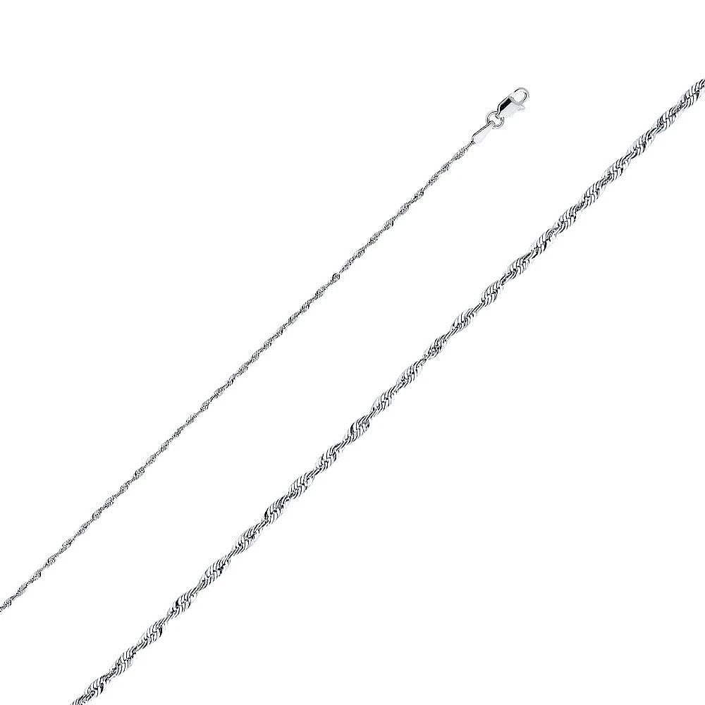 NEW 14K WHITE GOLD 1.5MM SOLID EXTRA LIGHT DC ROPE CHAIN: 14K WHITE GOLD 1.5MM SOLID EXTRA LIGHT DC ROPE CHAIN 1.5MM SOLID EXTRA LIGHT DC ROPE CHAIN NEW 14K WHITE GOLD WIDTH: 1.5mm AVERAGE Apx WEIGHT: 2.4g