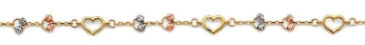 NEW 14K TRI COLOR GOLD LIGHT HEART ANKLET: NEW 14K TRI COLOR GOLD LIGHT HEART ANKLET LIGHT HEART ANKLET NEW 14K TWO TONE GOLD LENGTH - 9in Apx WEIGHT - 2.3g