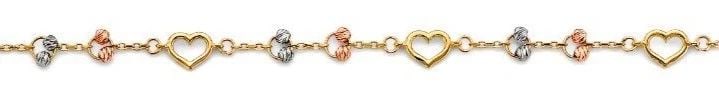 NEW 14K TRI COLOR GOLD LIGHT HEART ANKLET (9+1): NEW 14K TRI COLOR GOLD LIGHT HEART ANKLET (9+1) LIGHT HEART ANKLET NEW 14K TWO TONE GOLD LENGTH - 9in Apx WEIGHT - 2.3g