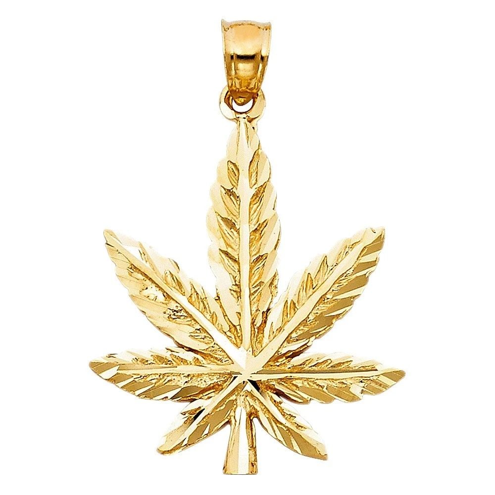 NEW 14K YELLOW GOLD MARIJUANA LEAF PENDANT (1 of 1)