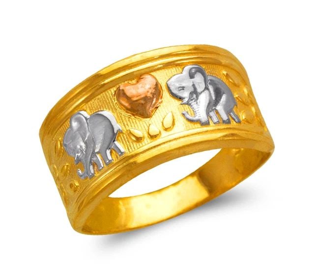 NEW 14K TRICOLOR GOLD LADIES HEART AND ELEPHANTS FILIGREE RING (1 of 2)