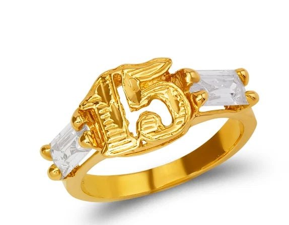 NEW 14K YELLOW GOLD LADIES 15 ANOS RING: NEW 14K YELLOW GOLD LADIES 15 ANOS RING LADIES 15 ANOS RING NEW 14K YELLOW GOLD Apx. WIDTH: 9mm Apx. WEIGHT: 3.2g