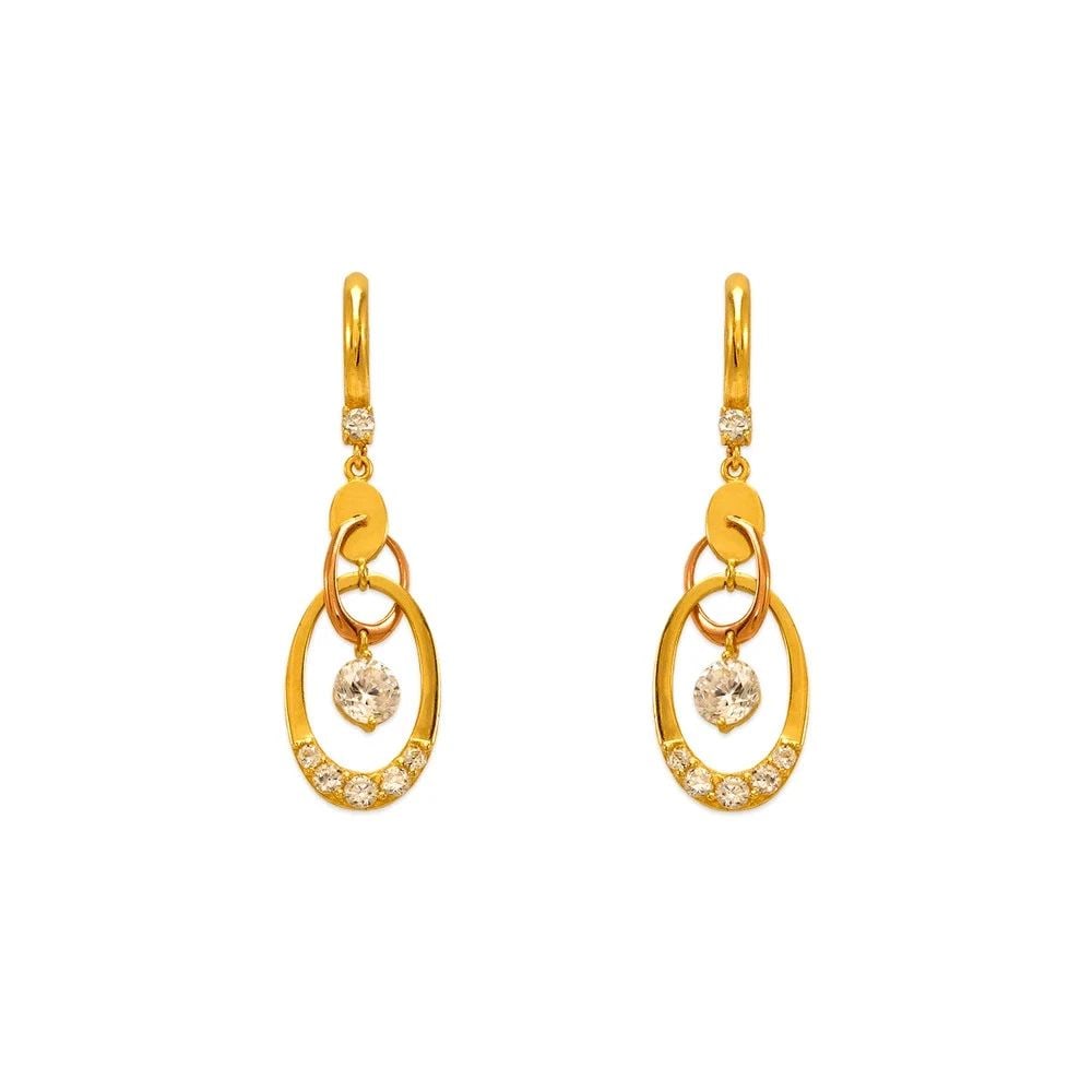 NEW 14K TWO TONE GOLD FANCY DROP EARRINGS: NEW 14K TWO TONE GOLD FANCY DROP EARRINGS FANCY DROP EARRINGS NEW 14K TWO TONE GOLD Width: Approx. 12x39mm Apx WEIGHT: 3.2g