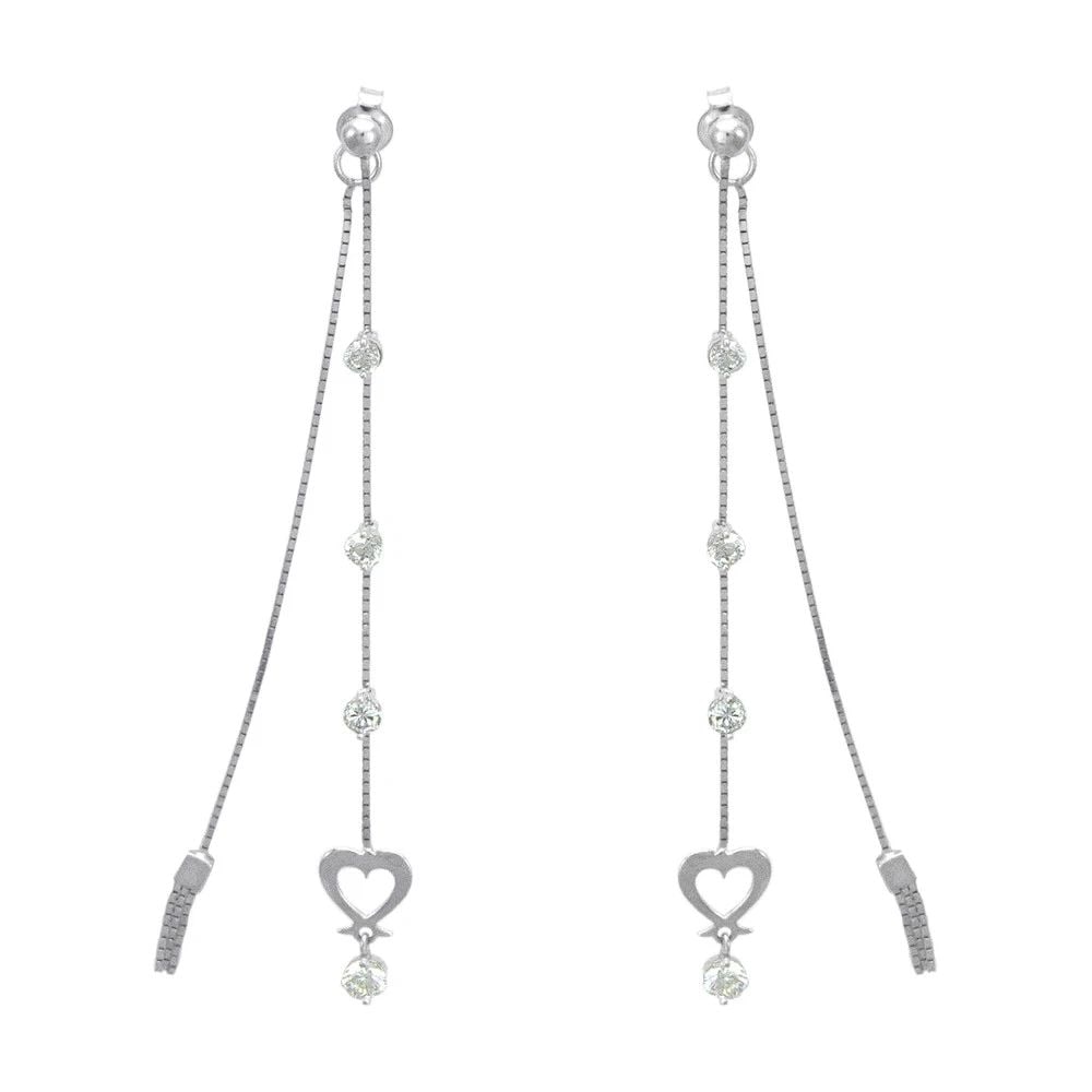 NEW 14K WHITE GOLD 2PC LAYERED HEART TASSLE DANGLING EARRINGS: NEW 14K WHITE GOLD 2PC LAYERED HEART TASSLE DANGLING EARRINGS 2PC LAYERED HEART TASSLE DANGLING EARRINGS NEW 14K WHITE GOLD Width: Approx. 7x78mm Apx WEIGHT: 3.2g