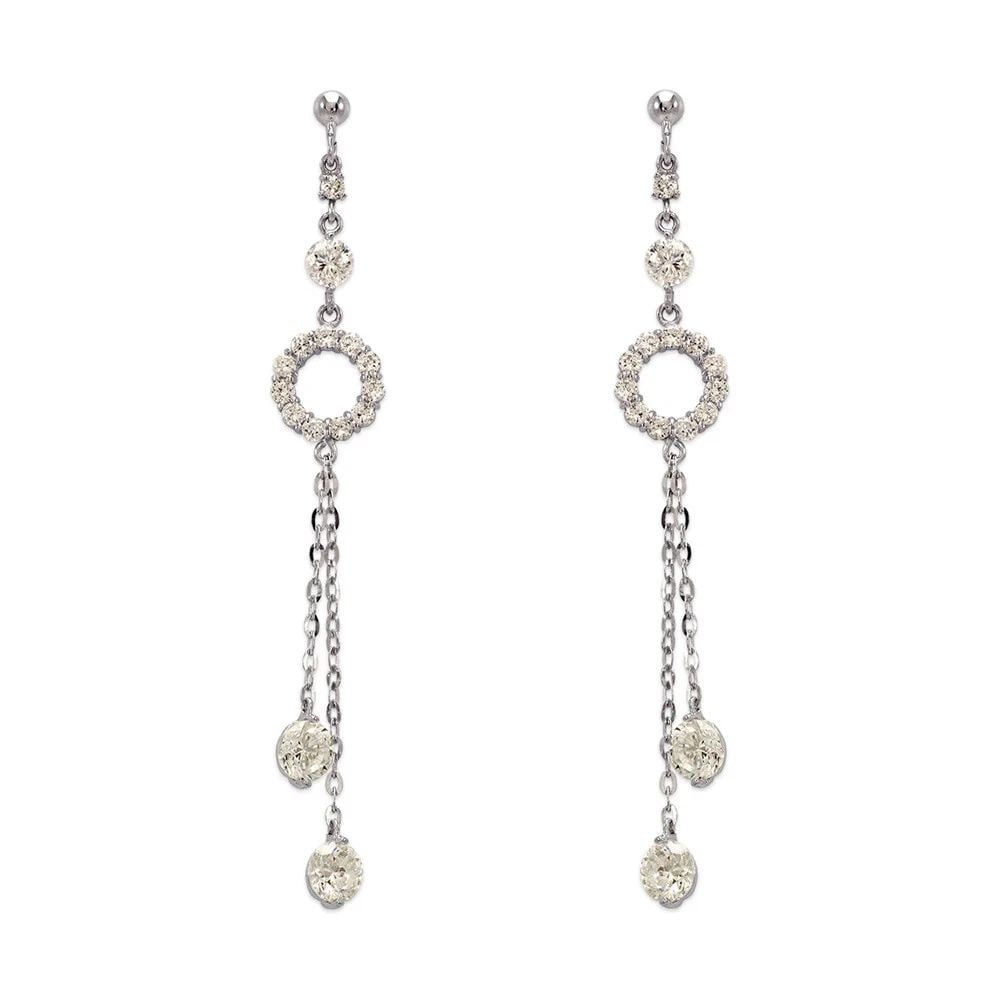 NEW 14K WHITE GOLD FANCY CIRCLE DANGLING EARRINGS: NEW 14K WHITE GOLD FANCY CIRCLE DANGLING EARRINGS FANCY CIRCLE DANGLING EARRINGS NEW 14K WHITE GOLD Width: Approx. 10x68mm Apx WEIGHT: 3.2g
