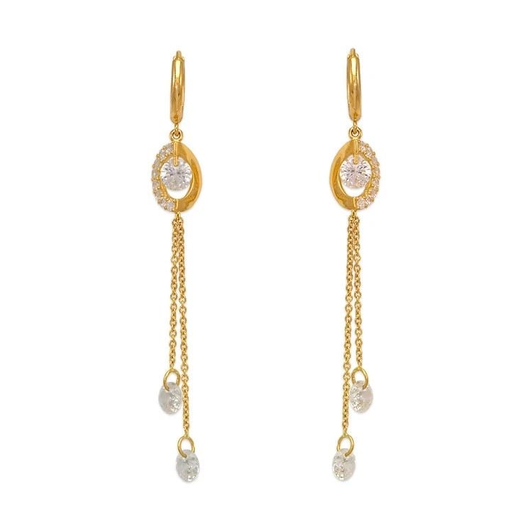 NEW 14K YELLOW GOLD FANCY DESIGN DANGLING EARRINGS (1 of 2)