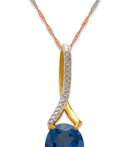 NEW 14K TWO TONE GOLD SAPPHIRE TOPAZ PENDANT: NEW 14K TWO TONE GOLD SAPPHIRE TOPAZ PENDANT SAPPHIRE TOPAZ PENDANT NEW 14K TWO TONE GOLD Apx. WIDTH: 10x33mm Apx WEIGHT: 3.2g
