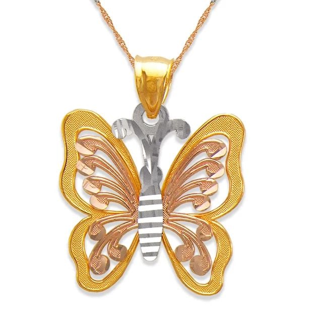 NEW 14K TRICOLOR GOLD BUTTERFLY PENDANT (1 of 1)