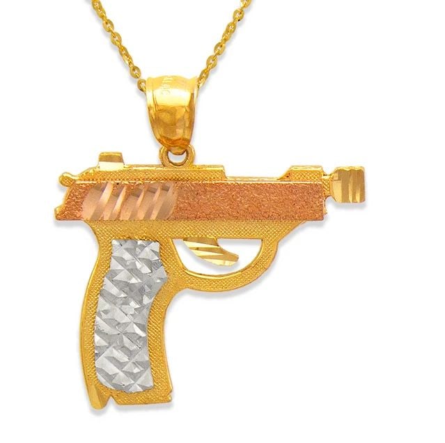 NEW 14K TRICOLOR GOLD 23MM HANDGUN PENDANT (1 of 1)