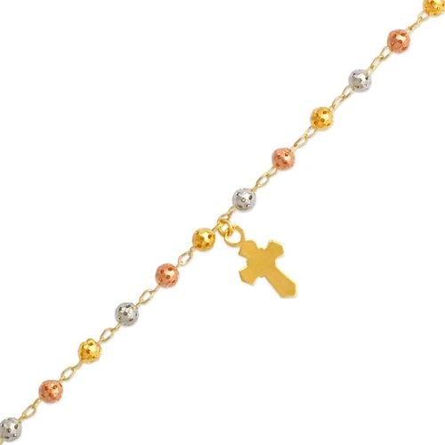 NEW 14K TRICOLOR GOLD ROSARY BRACELET: NEW 14K TRICOLOR GOLD ROSARY BRACELET ROSARY BRACELET NEW 14K TRICOLOR GOLD LENGTH: 7" inch AVERAGE Apx WEIGHT: 3.2g