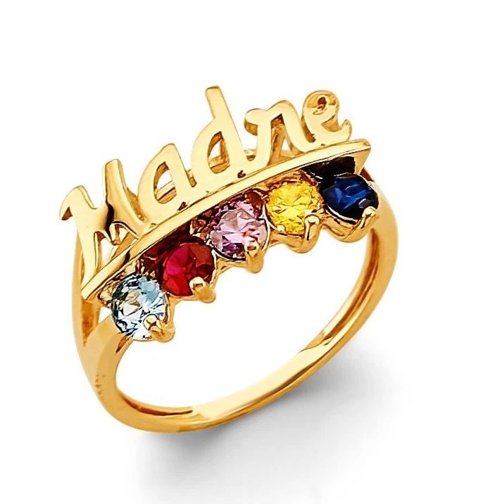 NEW 14K YELLOW GOLD 5 STONE MOTHER'S RING: NEW 14K YELLOW GOLD CZ 5 STONE MOTHER'S RING CZ 5 STONE MOTHER'S RING NEW 14K YELLOW GOLD WIDTH : WEIGHT : 3.2g