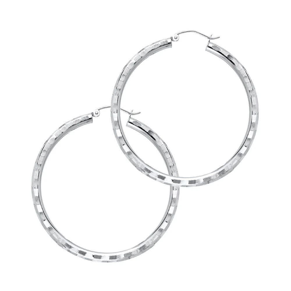 NEW 14K WHITE GOLD 3MM DC HOOP EARRINGS (1 of 2)