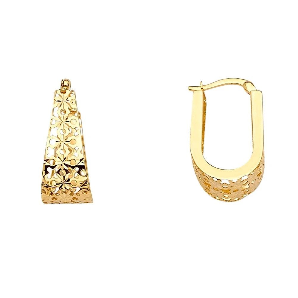 NEW 14K YELLOW GOLD FILIGREE U SHAPE EARRINGS (1 of 2)