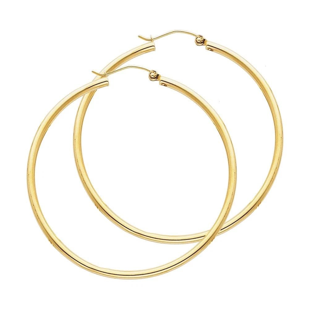 NEW 14K YELLOW GOLD 2MM ROUND TUBE POLISHED HOOP EARRINGS (45MM): NEW 14K YELLOW GOLD 2MM ROUND TUBE POLISHED HOOP EARRINGS (45MM) 2MM ROUND TUBE POLISHED HOOP EARRINGS (45MM) NEW 14K YELLOW GOLD HEIGHT - 45 mm WIDTH - 45 mm Apx WEIGHT - 2.4 g