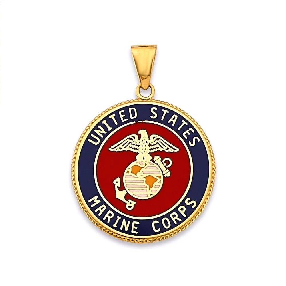 NEW 14K YELLOW GOLD US MARINE DOUBLE SIDED PENDANT (1 of 1)