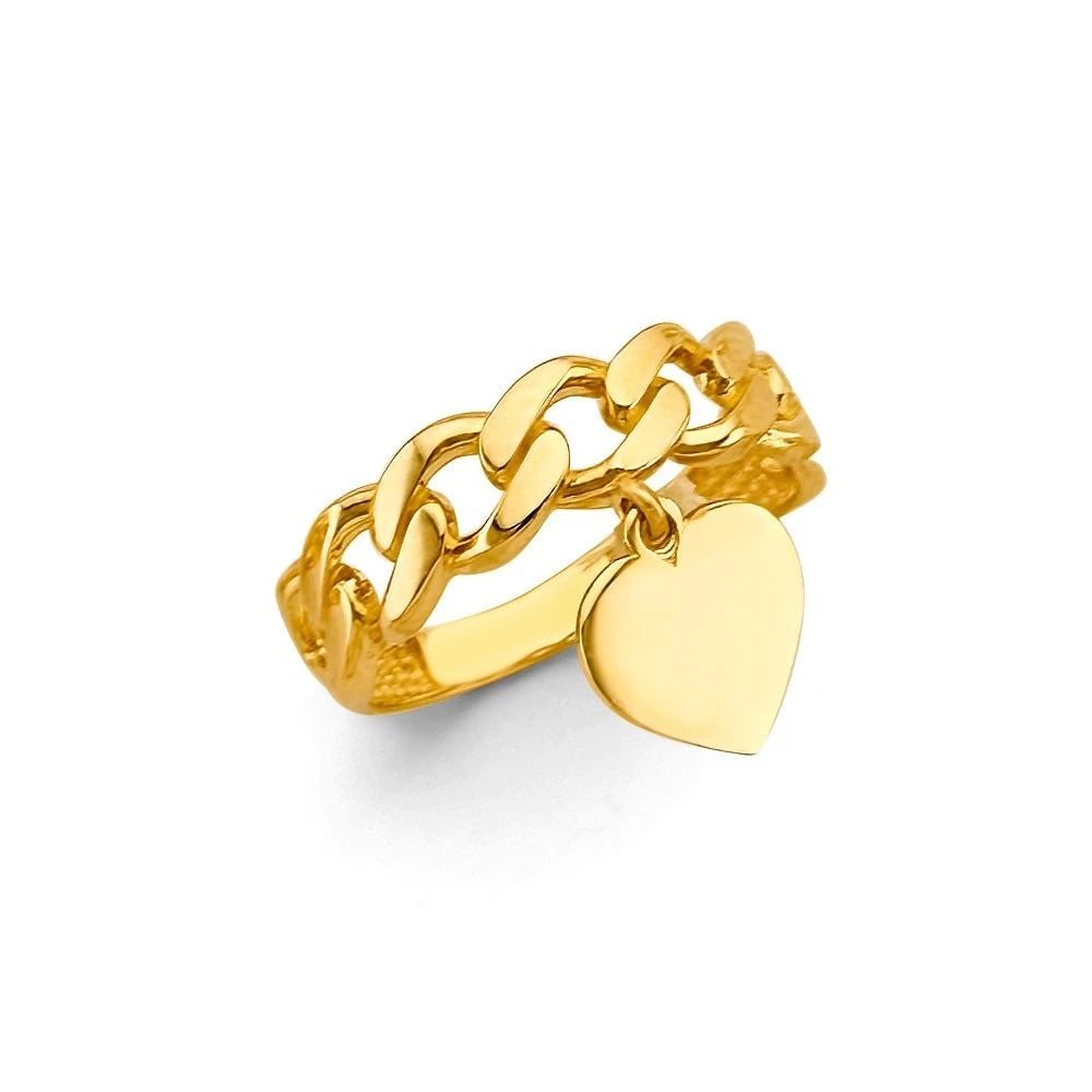 NEW 14K YELLOW GOLD HANGING HEART LINK STYLE RING -SIZE 7: NEW 14K YELLOW GOLD HANGING HEART LINK STYLE RING HANGING HEART LINK STYLE RING NEW 14K YELLOW GOLD WIDTH : WEIGHT : 3.2g