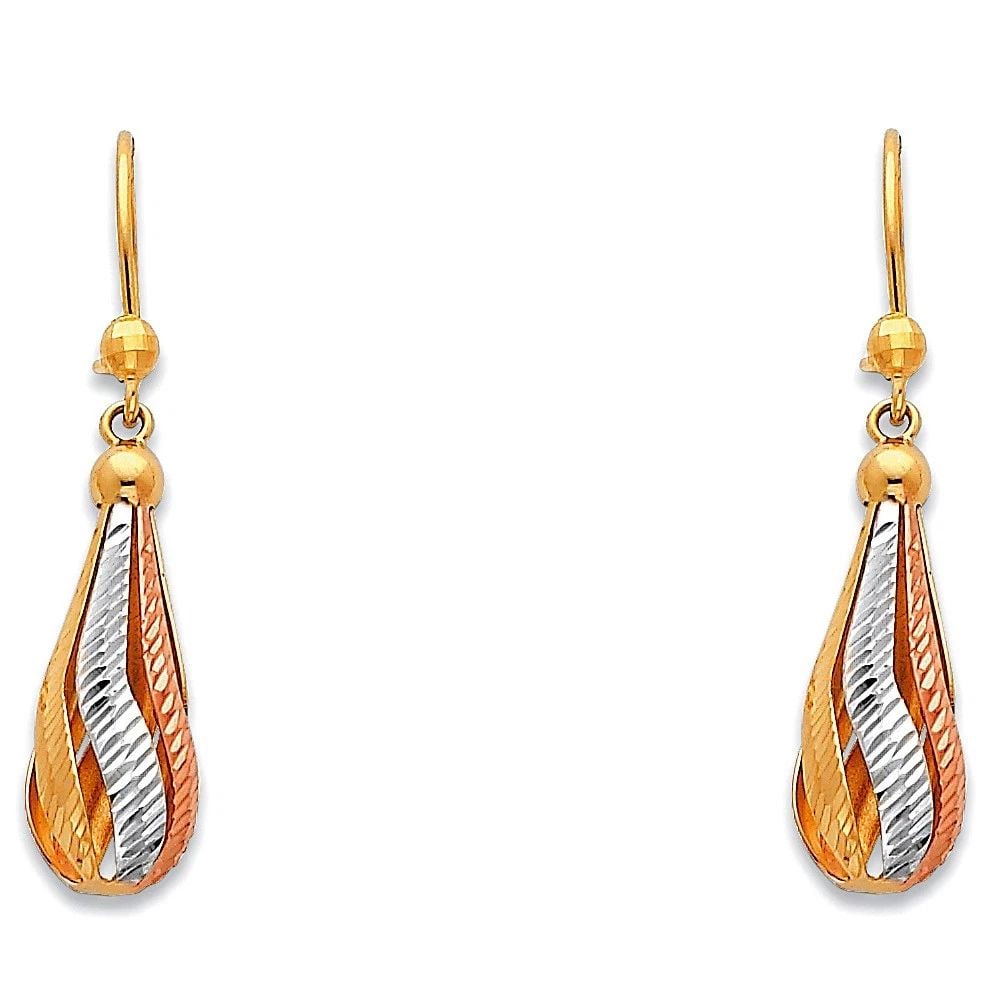 NEW 14K TRI COLOR GOLD HANGING EARRINGS (1 of 2)