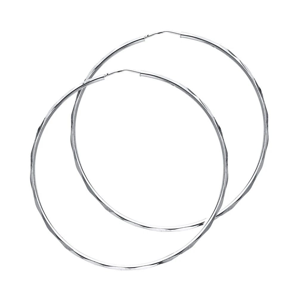 NEW 14K WHITE GOLD 1.5MM FACETED ROUND TUBE HOOP EARRINGS (35MM): NEW 14K WHITE GOLD 1.5MM FACETED ROUND TUBE HOOP EARRINGS (35MM) 1.5MM FACETED ROUND TUBE HOOP EARRINGS (35MM) NEW 14K WHITE GOLD Height : 35 mm Width : 35 mm Weight : 2.4g