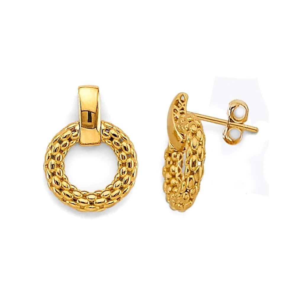 NEW 14K YELLOW GOLD HOLLOW MESH CIRCLE DESIGN EARRINGS (1 of 2)