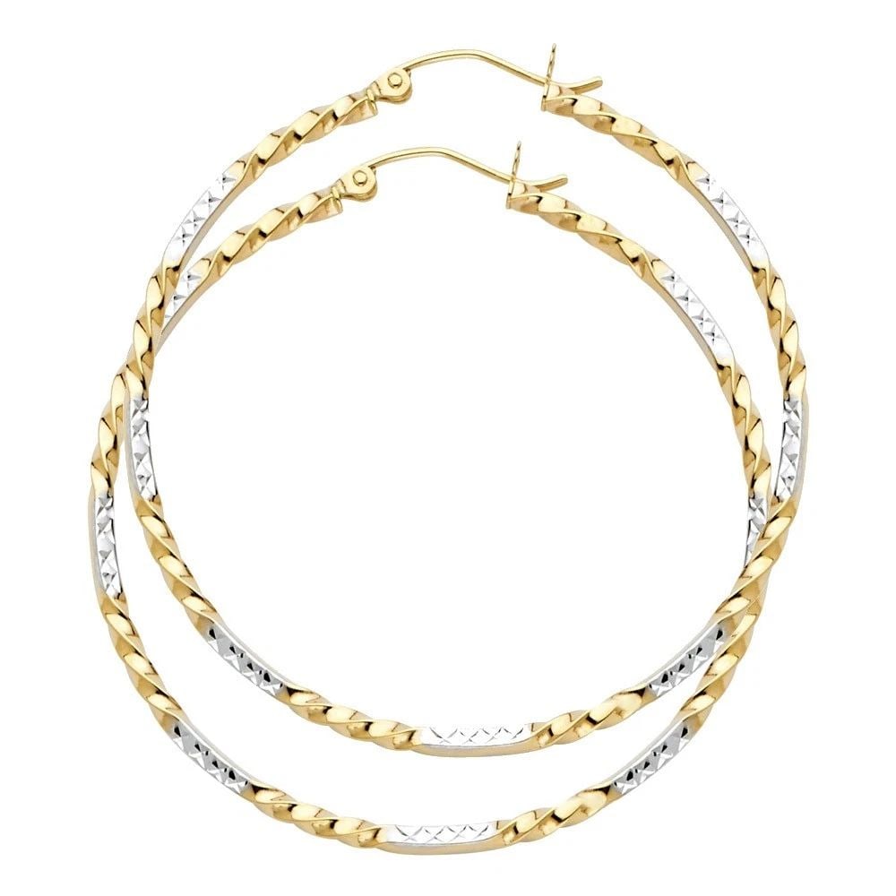 NEW 14K TWO TONE GOLD CURLED HOOP EARRINGS (1 of 2)