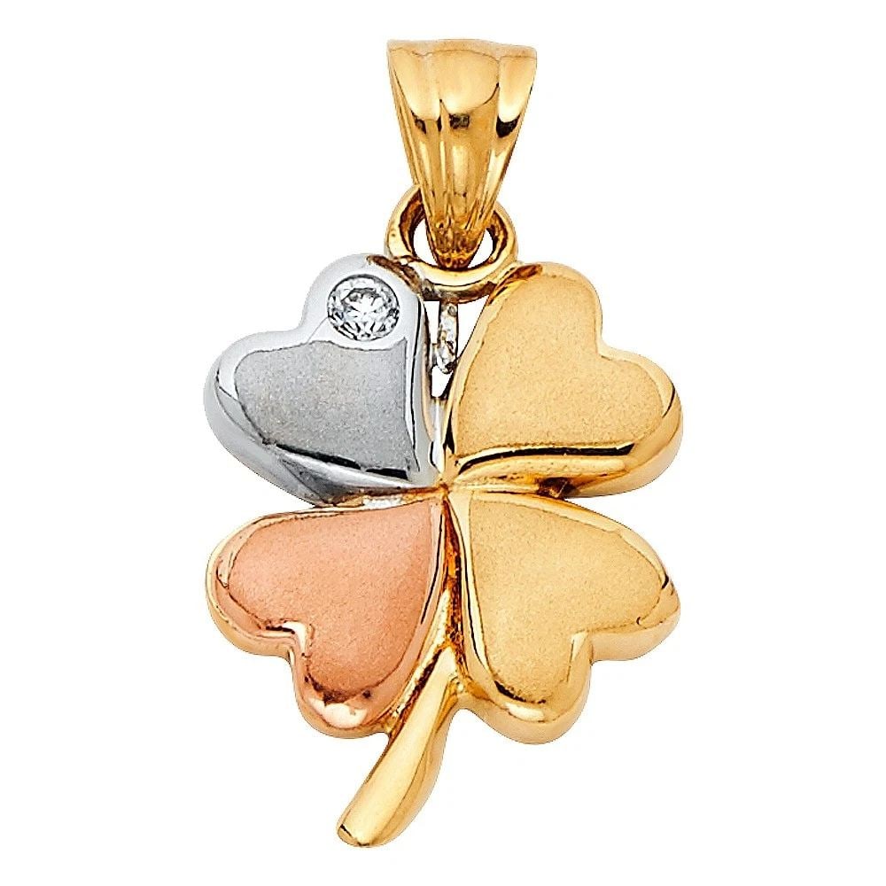 NEW 14K TRI COLOR GOLD HEART CLOVER PENDANT (1 of 1)