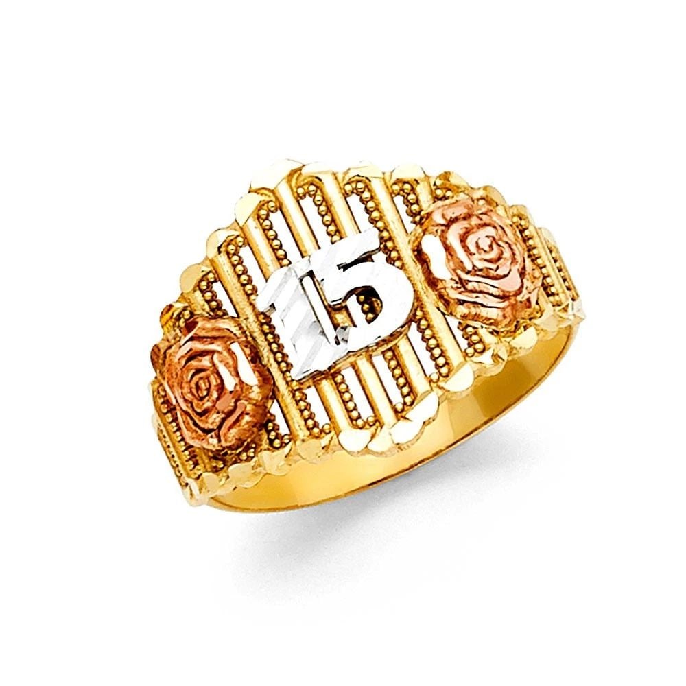 NEW 14K TRI COLOR GOLD 15 YEARS RING - SIZE 7 (1 of 1)