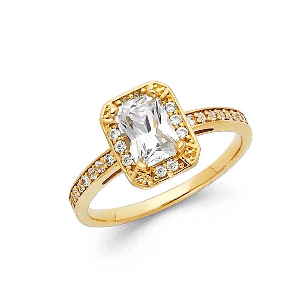 NEW 14K YELLOW GOLD EMERALD ENGAGEMENT RING WITH ROUND SIDE - SIZE 7 (1 of 2)