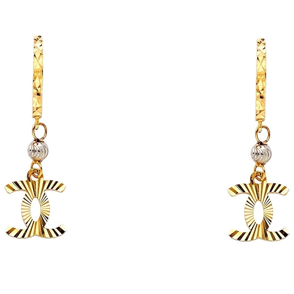 NEW 14K YELLOW GOLD DC FANCY HANGING EARRINGS: NEW 14K YELLOW GOLD DC FANCY HANGING EARRINGS DC FANCY HANGING EARRINGS NEW 14K YELLOW GOLD HEIGHT - 30 mm WIDTH - 8 mm Apx WEIGHT - 2.4 g