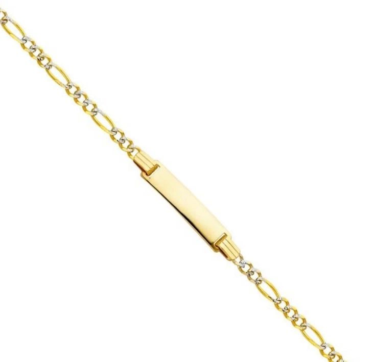 NEW 14K YELLOW GOLD FIGARO 3+1 WP BABY ID BRACELET: 14K FIGARO 3+1 WP BABY ID BRACELET 14K FIGARO 3+1 WP BABY ID BRACELET NEW 14K YELLOW GOLD LENGTH - 6in Apx WEIGHT - 3.1g