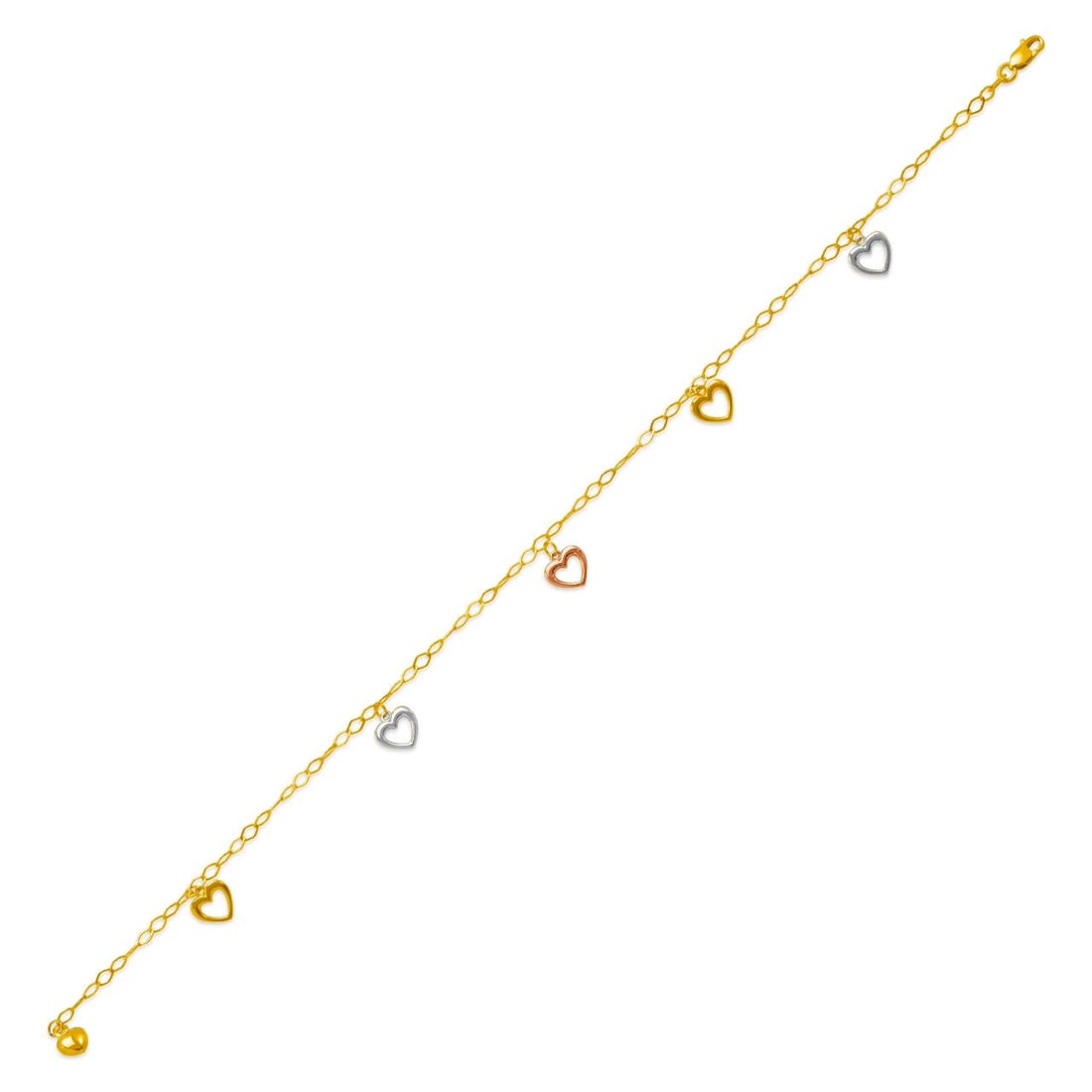 NEW 14K TRICOLOR GOLD CHARM ANKLET: NEW 14K TRICOLOR GOLD CHARM ANKLET CHARM ANKLET NEW 14K TRICOLOR GOLD LENGTH: 10" inch Apx WEIGHT: 3.1g