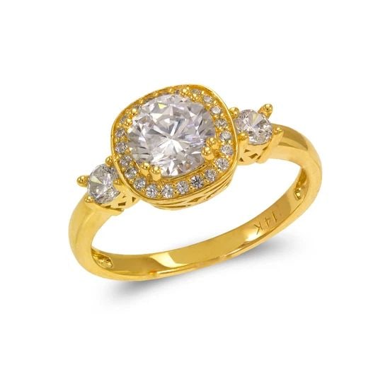 NEW 14K YELLOW GOLD LADIES FANCY SOLITAIRE HALO RING: NEW 14K YELLOW GOLD LADIES FANCY SOLITAIRE HALO RING LADIES FANCY SOLITAIRE HALO RING NEW 14K YELLOW GOLD Apx. SIZE: 6mm Apx. WEIGHT: 3.1g