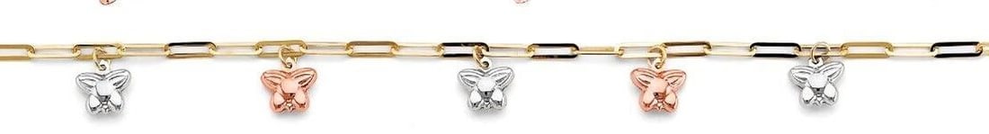 NEW 14K TRI COLOR GOLD BUTTERFLY CHARM LINK BRACELET & ANKLET (1 of 2)