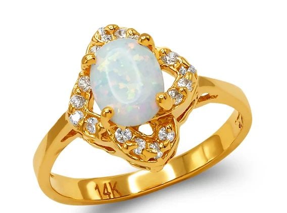 NEW 14K TWO TONE GOLD LADIES OPAL RING (1 of 2)