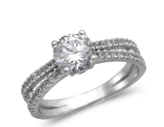 NEW 14K WHITE GOLD LADIES FANCY WHITE SOLITAIRE RING (1 of 1)