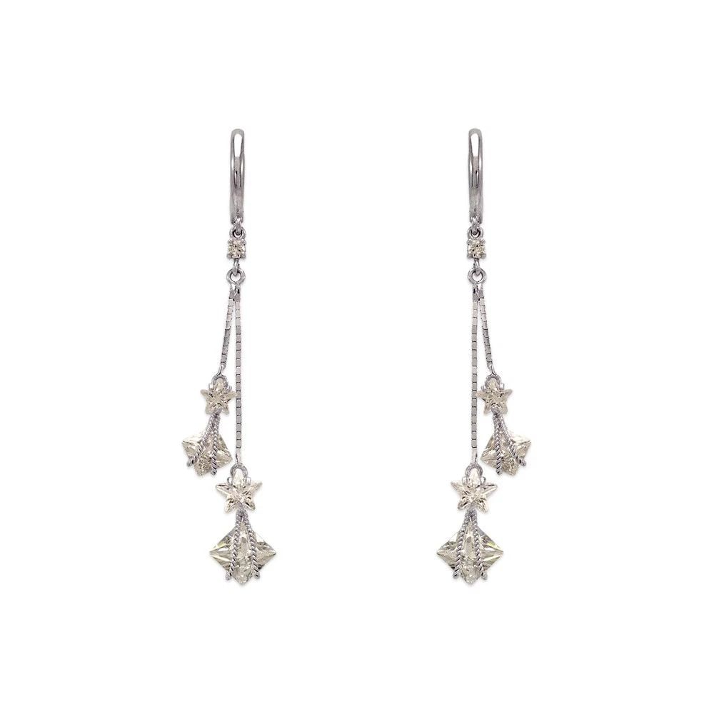 NEW 14K WHITE GOLD FANCY STONE DANGLING EARRINGS (1 of 1)