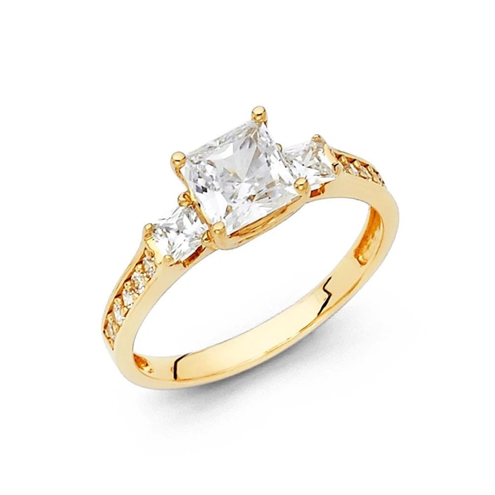 NEW 14K YELLOW GOLD PRINCESS ENGAGEMENT RING WITH PRINCESS SIDE - SIZE 7 (1 of 2)