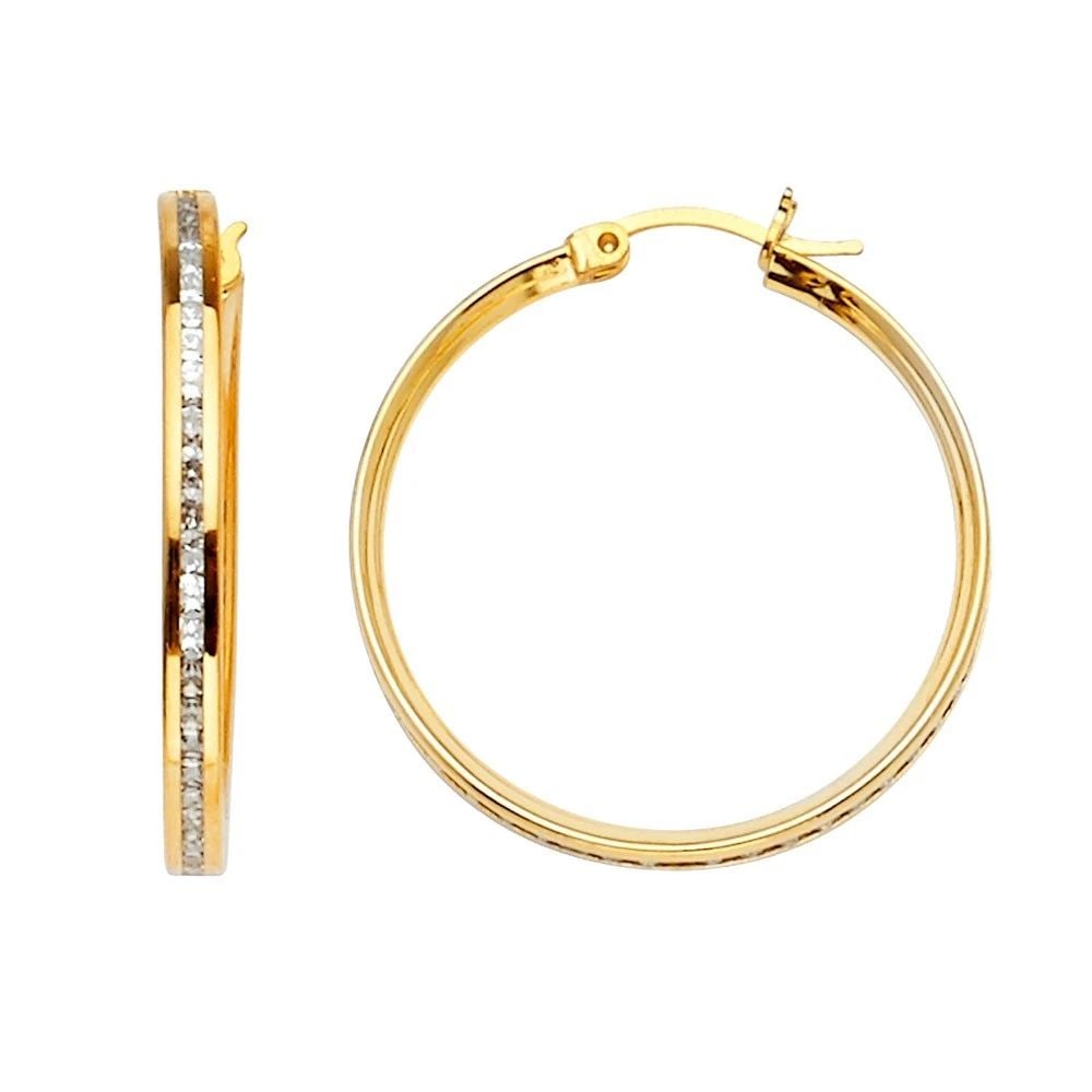 NEW 14K YELLOW GOLD CHANNEL HOOP EARRINGS (1 of 2)