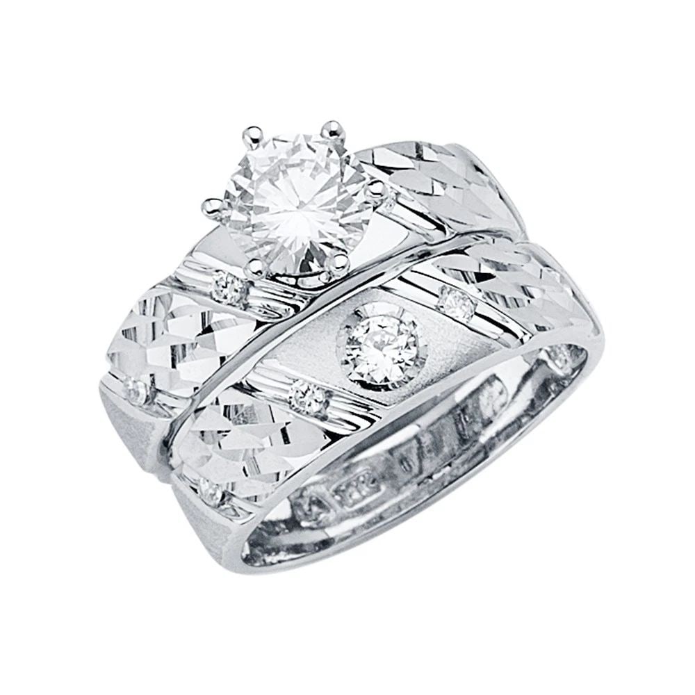 NEW 14K WHITE GOLD ENGAGEMENT RING/TRIO SET - SIZE 7 (1 of 1)