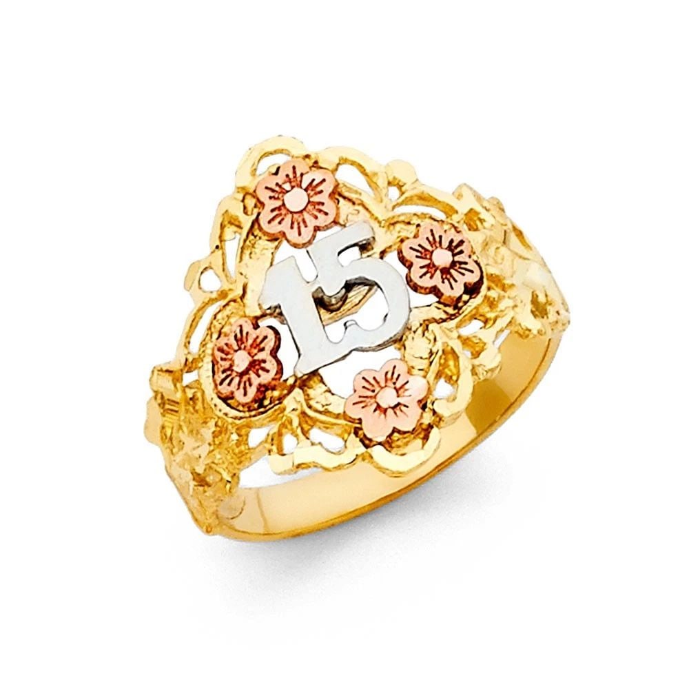 NEW 14K TRI COLOR GOLD 15 YEARS RING - SIZE 7: NEW 14K TRI COLOR GOLD 15 YEARS RING 15 YEARS RING NEW 14K TRI COLOR GOLD WIDTH : 17 mm WEIGHT : 3.1g