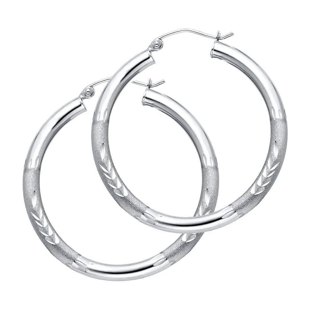 NEW 14K WHITE GOLD 3MM BUDDED DC HOOP EARRINGS (1 of 2)
