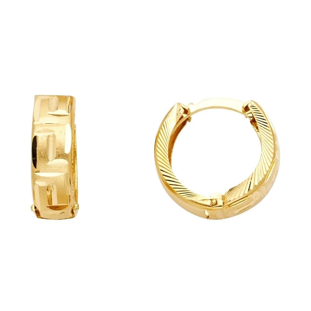 NEW 14K YELLOW GOLD DC STAMP HUGGIES EARRINGS: NEW 14K YELLOW GOLD DC STAMP HUGGIES EARRINGS DC STAMP HUGGIES EARRINGS NEW 14K YELLOW GOLD HEIGHT - 15 mm WIDTH - 15 mm Apx WEIGHT - 2.3 g