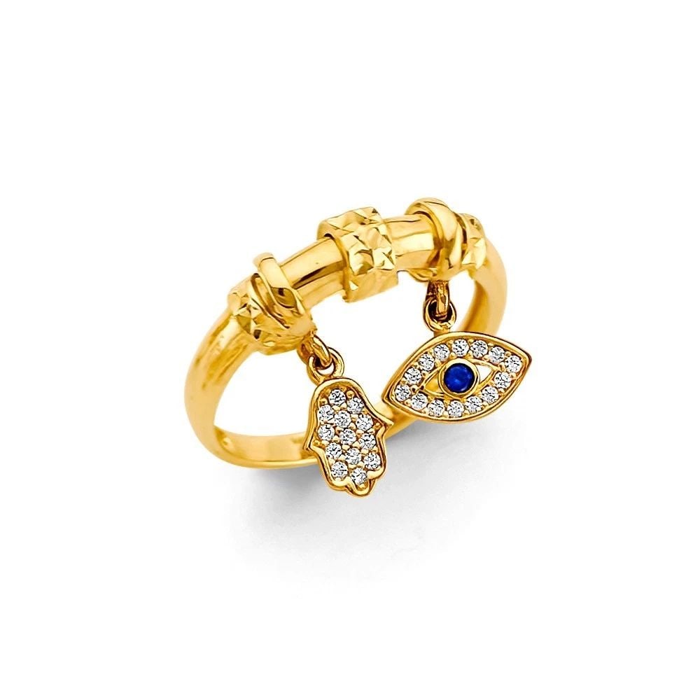 NEW 14K YELLOW GOLD HANGING CHARM RING -SIZE 7: NEW 14K YELLOW GOLD CZ HANGING CHARM RING CZ HANGING CHARM RING NEW 14K YELLOW GOLD WIDTH : WEIGHT : 3.1g