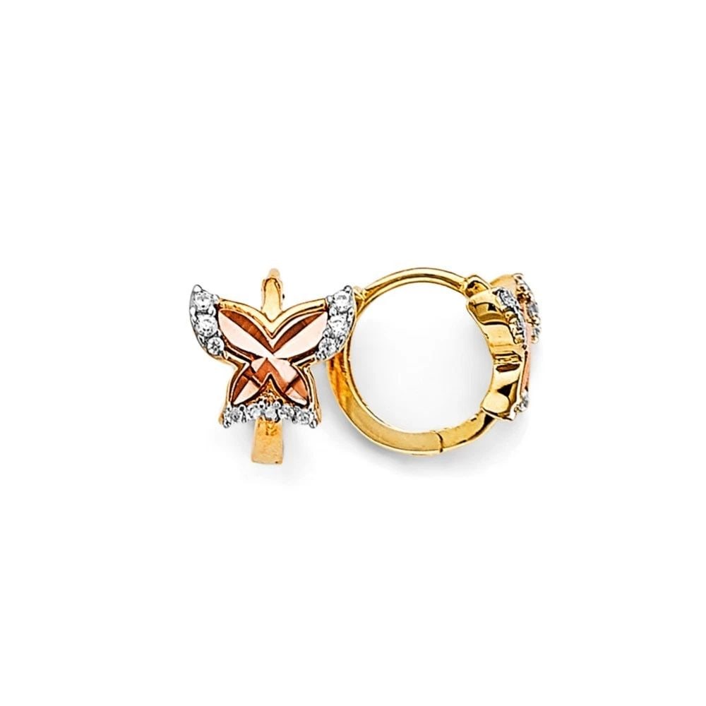 NEW 14K TWO TONE GOLD BUTTERFLY HUGGIES EARRINGS (1 of 1)