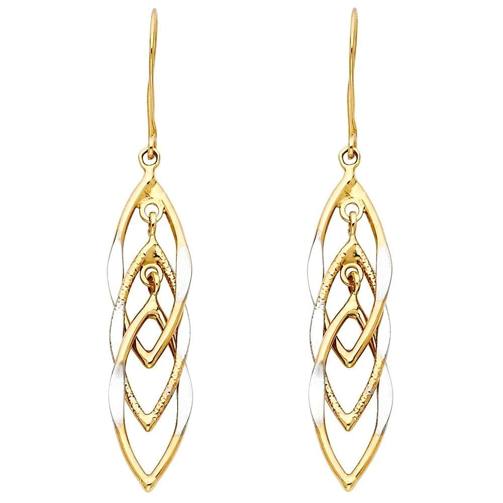 NEW 14K TWO TONE GOLD MUL HANG HOLLOW DESIGN TUBE EARRINGS: NEW 14K TWO TONE GOLD MUL HANG HOLLOW DESIGN TUBE EARRINGS MUL HANG HOLLOW DESIGN TUBE EARRINGS NEW 14K TWO TONE GOLD Height : 40 mm Width : 10 mm Weight : 2.3g