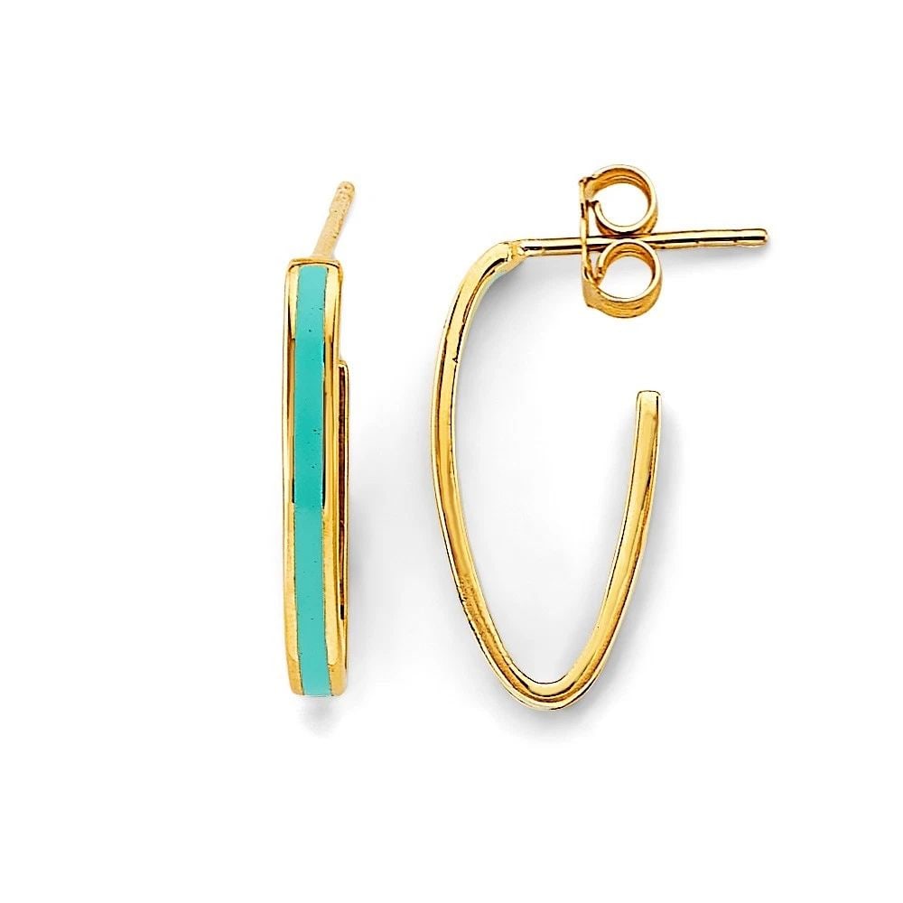 NEW 14K YELLOW GOLD ENAMEL OPEN OVAL HOOP EARRINGS: NEW 14K YELLOW GOLD ENAMEL OPEN OVAL HOOP EARRINGS ENAMEL OPEN OVAL HOOP EARRINGS NEW 14K YELLOW GOLD HEIGHT - 25 mm WIDTH - 10 mm Apx WEIGHT - 2.3 g