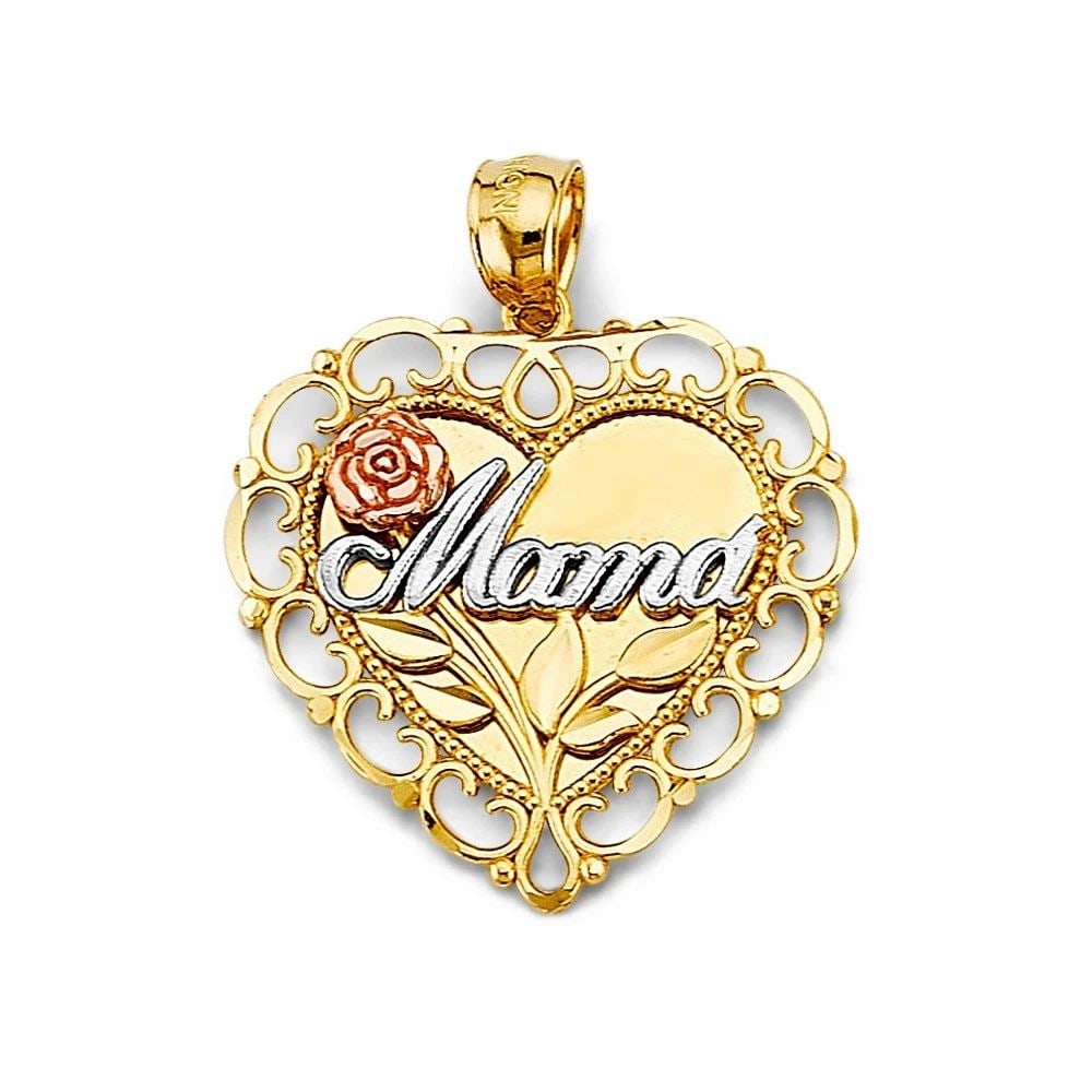 NEW 14K TRI COLOR GOLD HEART MAMA PENDANT (1 of 2)