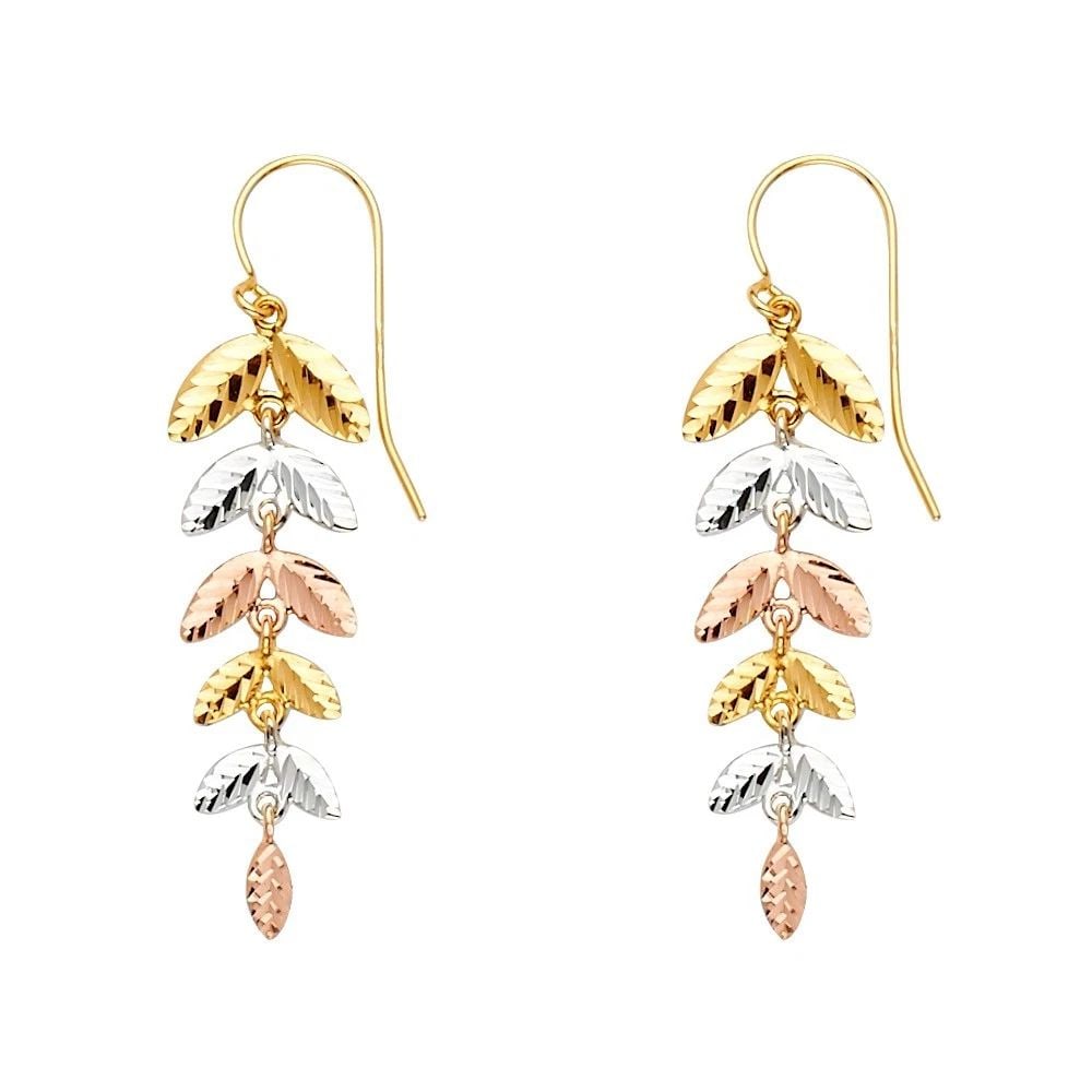 NEW 14K TRI COLOR GOLD DANGLING EARRINGS: NEW 14K TRI COLOR GOLD DANGLING EARRINGS DANGLING EARRINGS NEW 14K TRI COLOR GOLD HEIGHT - 40 mm WIDTH - 10 mm Apx WEIGHT - 2.3 g